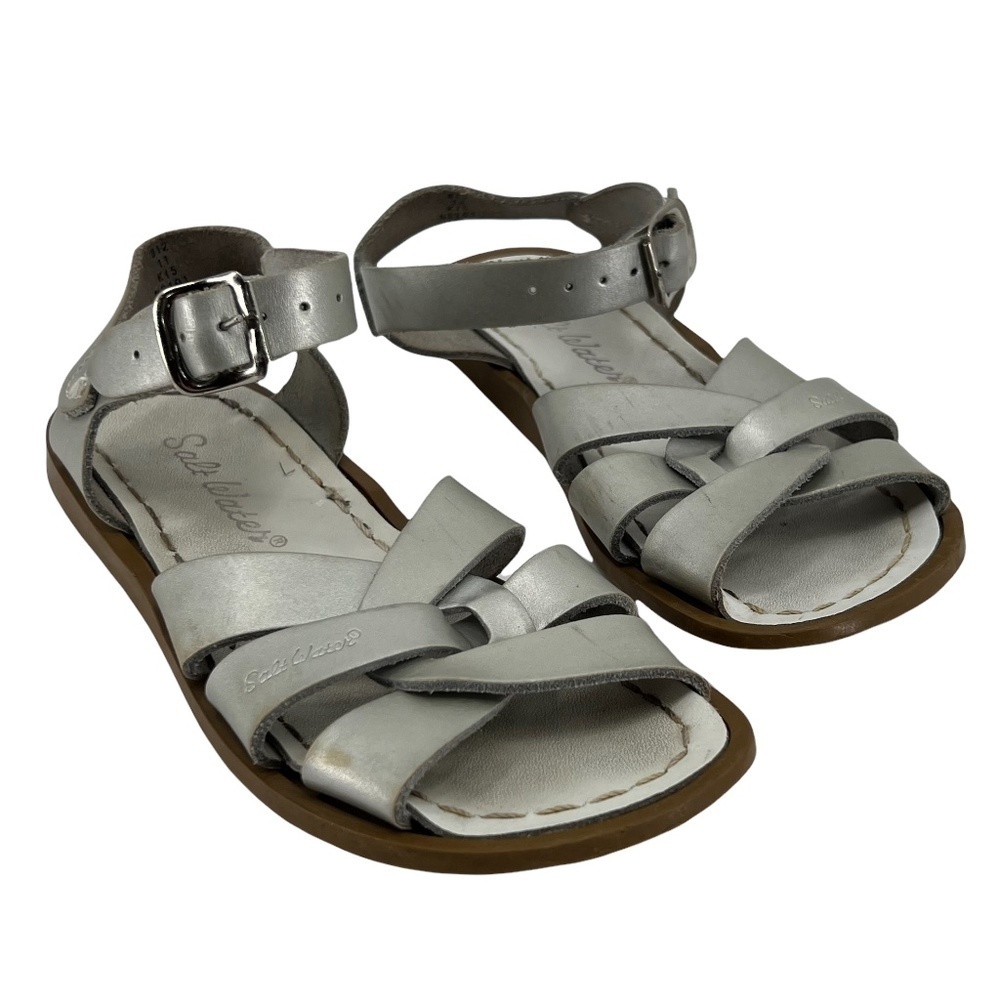 Salt Water by Hoy Silver Braided Ankle-Strap Flat Summer Sandals Size 11 Toddler